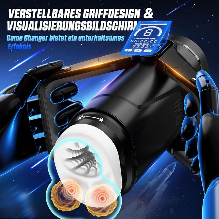 Інтимна іграшка для чоловіків Eanatoys з 9 вібраціями, телескопічною функцією, 3D-реалістичною вагіною та LCD-дисплеєм. Чорний колір