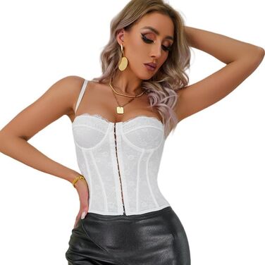 Корсет-топ Haibang з мереживом для жінок: сексуальний бюстгальтер-бралетт з тонкими бретелями, фігуруючий, для вечірок та свят (L, білий)