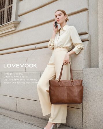 Жіноча сумка-шопер LOVEVOOK для ноутбука 15,6 дюймів, велика ділова сумка для роботи, офісу та навчання, світло-коричнева