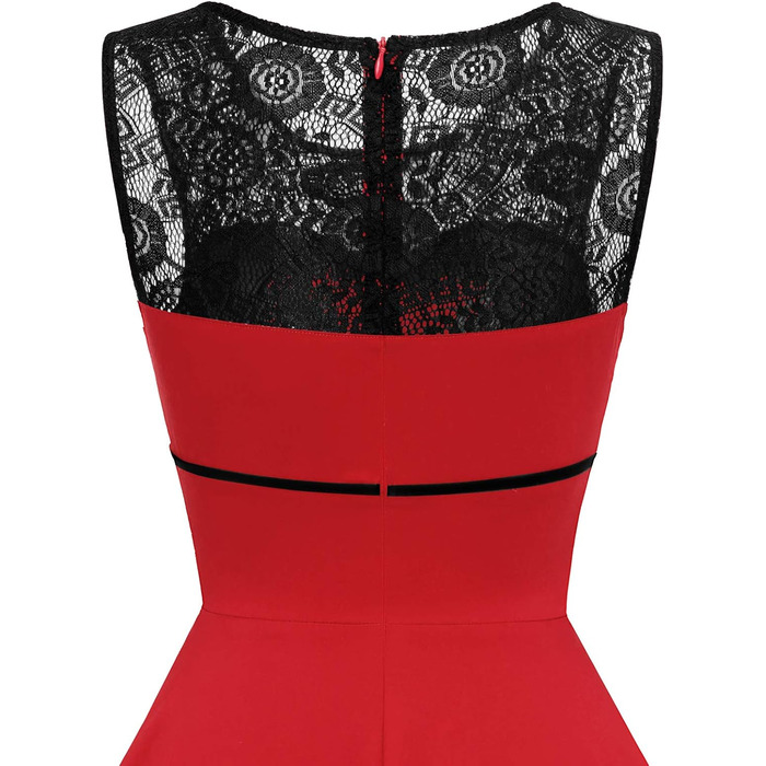 Сукня коктейльна жіноча Bbonlinedress Rockabilly червона, 50-ті, мереживна, з фалдами, без рукавів, з круглим вирізом, розмір XL