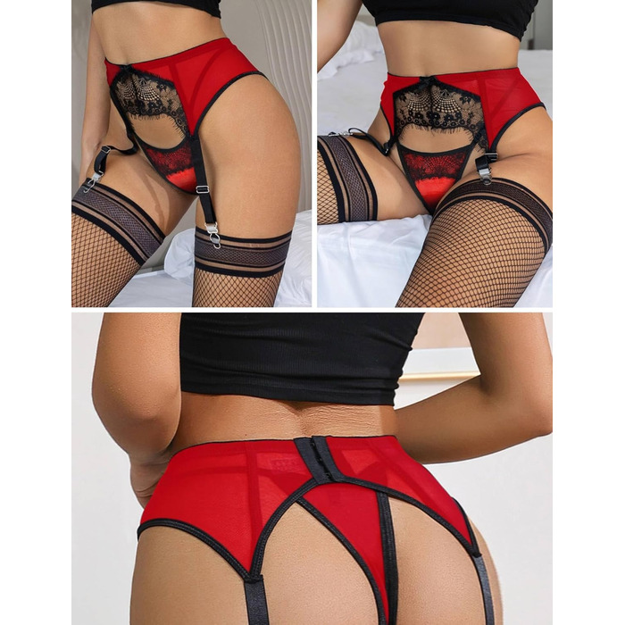 Жіночий поясок-стрічка з мережива, великий розмір, сексуальний поясок для стегон, з 4 вінтажними ремінцями, кліпсами, червоний/Подорож, однотонний (Getaway Solids) 14