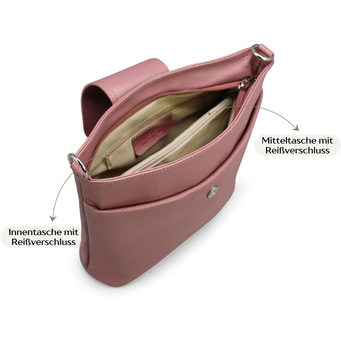 Жіноча сумка через плече Brise Art ELLIE з натуральної шкіри, ручної роботи, Crossbody Bag з 6 відділеннями, Made in Italy (Колір: Старорожевий)
