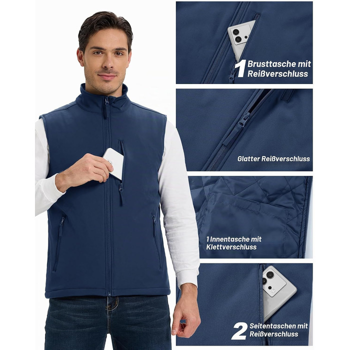 Чоловічий жилет Outdoor Ventures Softshell з утепленням: водовідштовхуючий, вітрозахисний та дихаючий жилет для їзди на велосипеді, бігу та походів (Синій, 3XL)