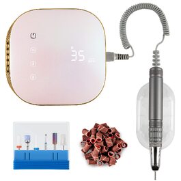 Професійний електричний апарат для манікюру та педикюру Madenia TouchPro, 35000 об/хв, для гель-нігтів та штучних нігтів, з HD-дисплеєм та набором з 6 фрез (Laser Pink)