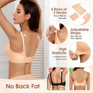 Бюстгальтер BH Daen без кісточок Push Up, сексуальний, безшовний, м'який, для сну, V-подібний виріз, класичний (Nude, L)