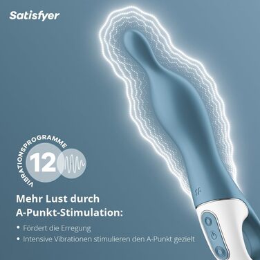 Вібратор Satisfyer A-Mazing 1: гнучкий наконечник для інтимної стимуляції, водонепроникний (IPX7), перезаряджається, для жінок (блакитний)
