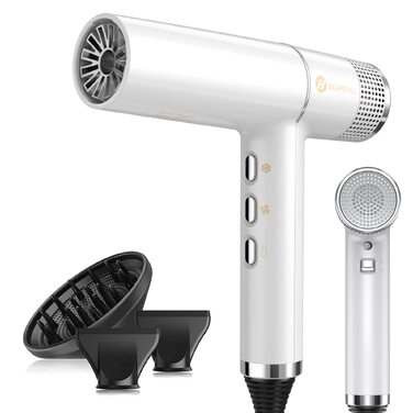 Професійний фен для волосся slopehill 2000W, 110000 об/хв, іонізація OxyActive, LED-дисплей, легкий та тихий (Білий)