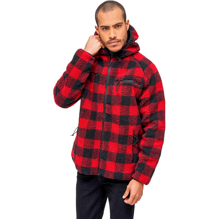 Чоловіча робоча куртка Brandit Teddyfleece Worker Jacket, теплий фліс, червоно-чорна, розмір 3XL