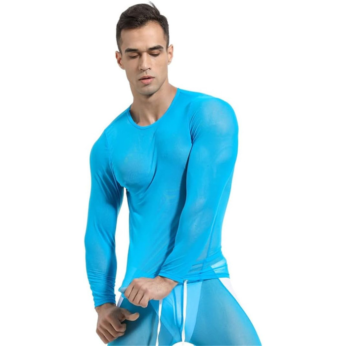 Чоловіча сітчаста футболка з прозорим дизайном, довгі рукави, сіра