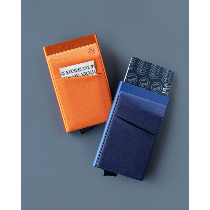Чоловічий компактний картхолдер VULKIT з RFID/NFC захистом, міні-гаманець для 5-7 карт та купюр (Колір: Темно-синій)