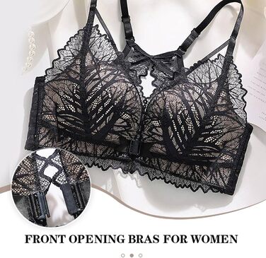 Жіноча спідня білизна MOONBADI BH та труси комплект, чорний, великі розміри 36/80B, мереживо, без кісточок, передня застібка
