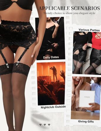 Сексуальний комплект спідньої білизни Ohyeahlady: широкий стрейчевий пояс-стрінг з мереживом, кліпсами та 4-ма стріжками. Великі розміри (3XL-4XL), чорний набір з пояса та панчіх.