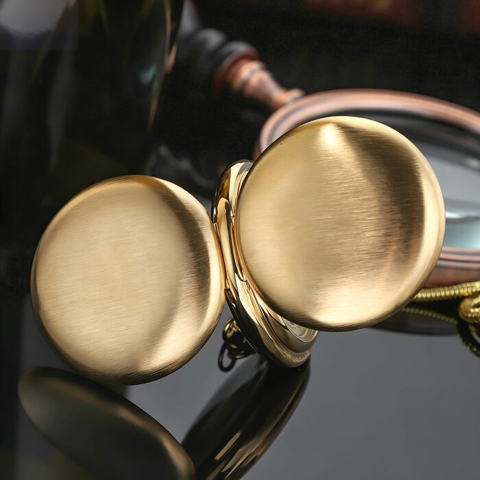 Скелетон годинник кишеньковий Tiong Vintage Steampunk з ланцюжком, механічний золотистий годинник з римськими цифрами в подарунковій коробці