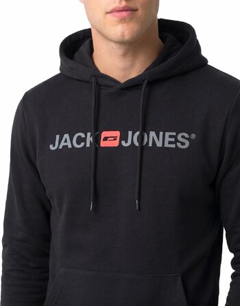 Чоловічий худі Jack & Jones Regular Fit JJEADRIAN з великим принтом на спині, чорний