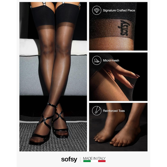 Чорні мереживні панчохи з поясом Softy Sheer XL, 15 Den