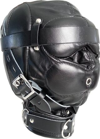 Маска для голови з екошкіри Bondage BDSM SM, чорна, з м'якою підкладкою