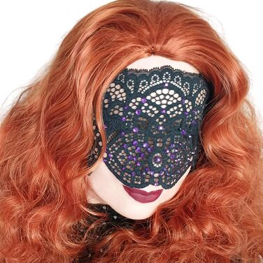 Чорна мереживна маска для жінок з чорними стразами, елегантна маска на половину обличчя, маска для маскараду та карнавалу, мереживна маска для вечірки з гумкою (Аметист)