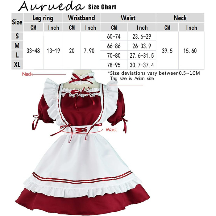 Костюм французької служниці Аніме: Комплект для косплею, костюм на честь Геловіну (Бургунді, M)