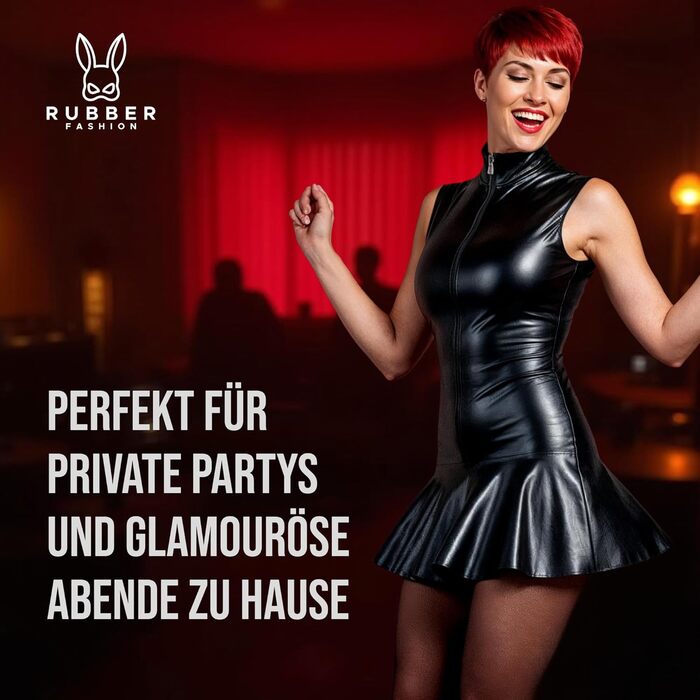 Сукня Rubberfashion Wetlook: жіноча обтисла міні-сукня без рукавів з воланами, чорна металік, для вечірнього образу та повсякденного стилю