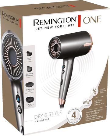 Фен для волосся Remington ONE D6077 з іонізацією та 4 насадками (дифузори, концентратори), 8 режимів роботи, швидка сушка
