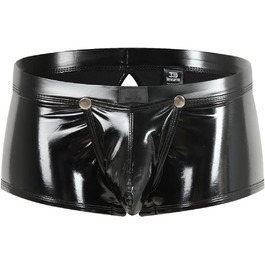 Чоловічі боксери з екошкіри, ефект блиску, відкритий промеж, сексуальна білизна, клубний стиль, джоки, танга, шорти, штани (Чорний, XXL)