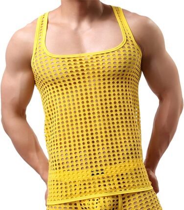 Чоловіча прозора футболка з сіткою Kurzarm для нічного клубу (жовта, L, Nio182-yellow)