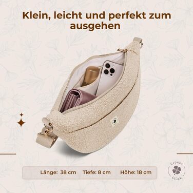 Жіноча сумка-кросбоді Teddy Moon Bag Small плюшева, маленька сумка через плече з кишенями та регульованим ременем, колір кремовий