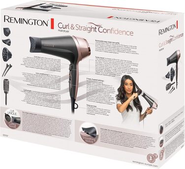 Фен для волосся Remington Curl & Straight D5707 з іонізацією, 2200 Вт, набір для стайлінгу (дифузор, конічна насадка, кругла щітка 45 мм)
