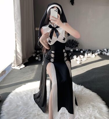 Костюм для косплею JasmyGirls: Костюм черниці, дівочий наряд, костюм ангела, чорне плаття, X-S - M