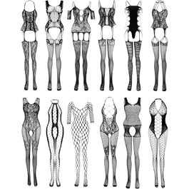 Чорна мереживна піжама з мереживом та шкарпетками для романтичних побачень (12 шт.)