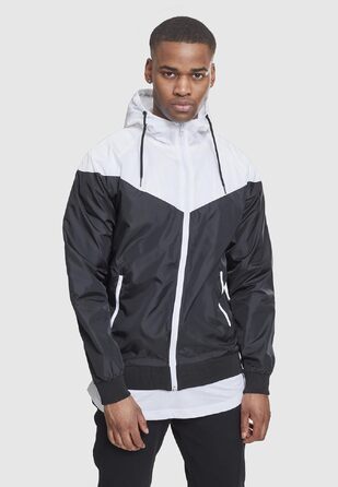 Чоловічий віндбрейкер Urban Classics Arrow Windrunner з капюшоном, демісезонна куртка з кольоровими блоками, чорно-біла, розмір M