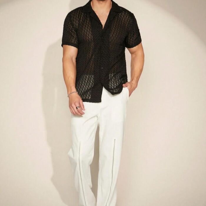 Чоловіча літня сорочка з короткими рукавами, прозора, пляжна, розмір XL