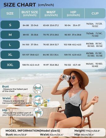 Купальник жіночий суцільний з V-подібним вирізом Push Up, купальник монокіні, ретро стиль, великі розміри (A, M)