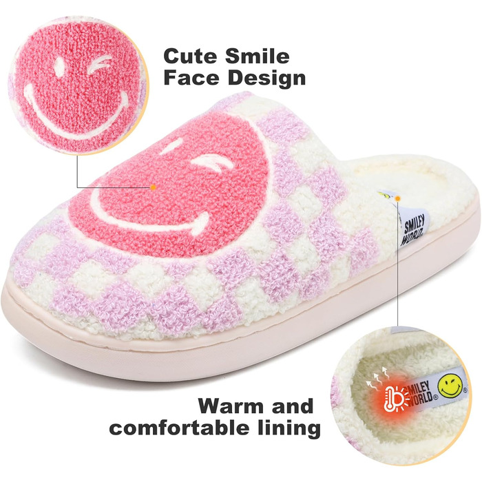 Зимові домашні капці SMILEYWORLD® з ефектом пам'яті Memory Foam, теплі плюшеві та м'які пантофлі для жінок та чоловіків (фіолетові в клітинку, 40/41 EU)