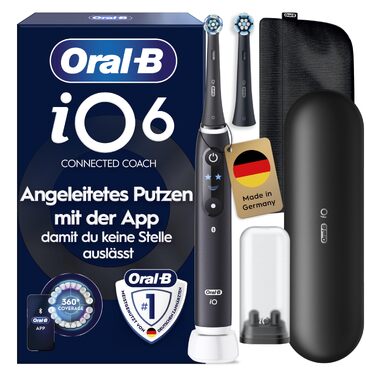 Електрична зубна щітка Oral-B iO Series 6, біла: 5 режимів чищення, набір з 2 насадками та дорожнім футляром