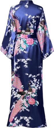 Халат жіночий довгий шовковий атласний, кімоно з принтом павича, BABEYOND, для дому, вечірки, універсальний розмір, білий/темно-синій