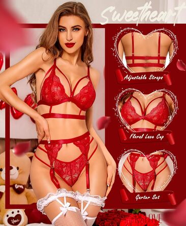 RLOVE: Сексуальний боді-піжама з тедді, бавовна, з поясом, чорний/червоний (M)