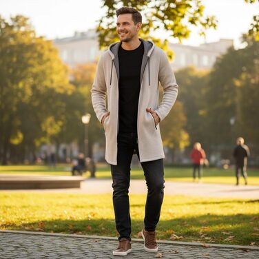 Чоловічий в'язаний кардиган MODFUL з капюшоном та блискавкою, теплий Strickpullover середньої довжини, бежевий, розмір XXL