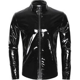 Сексуальний костюм з латексу та шкіри для чоловіків: боді, футболка, жилет, чорний XL