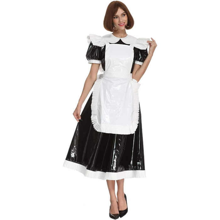 Чорне плаття з ПВХ для косплею/кросдресінгу, уніформа служниці, розмір 3XL