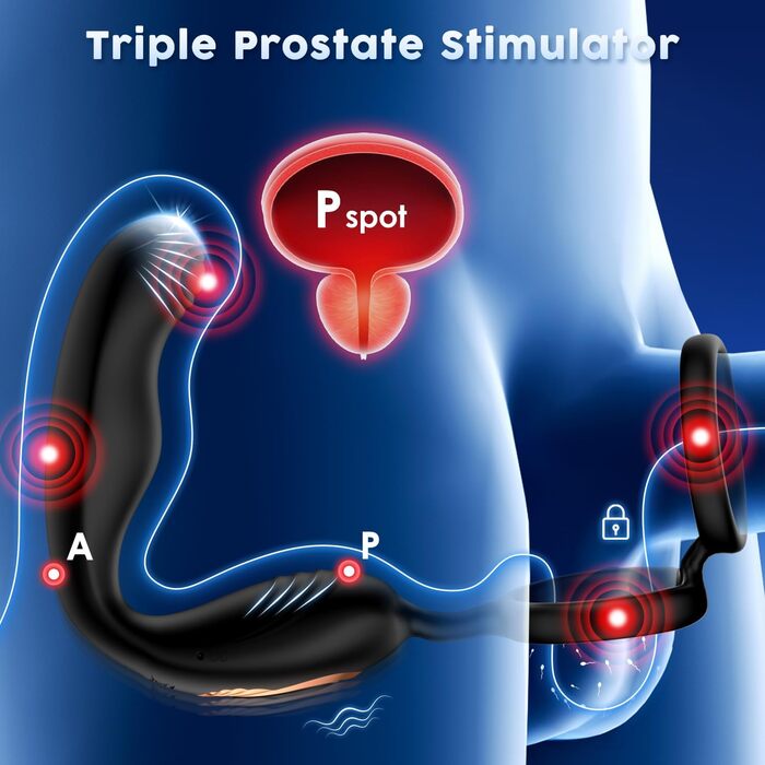 Вібратор для чоловіків для стимуляції простати, з обертанням на 360° та 10 режимами вібрації, анальний плагін з кільцем