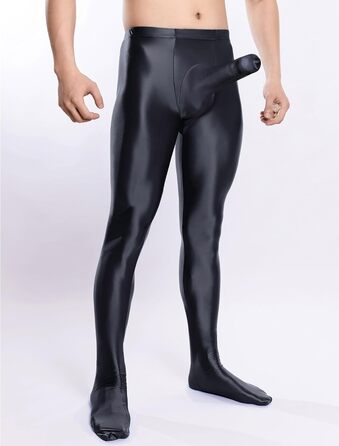 Чоловічі лосини-легінси, блискучі, з підтягнутим силуетом, з підтяжками, напівпрозорі, чорні, розмір L