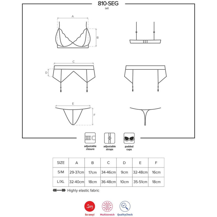 Комплект спідньої білизни Obsessive: бюстгальтер, стрінг та пояс-стрінг, білий, Push-Up, мереживо, L-XL