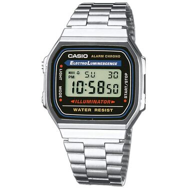 Цифровий унісекс-годинник Casio A168WA зі сталевим ремешком, сріблястий