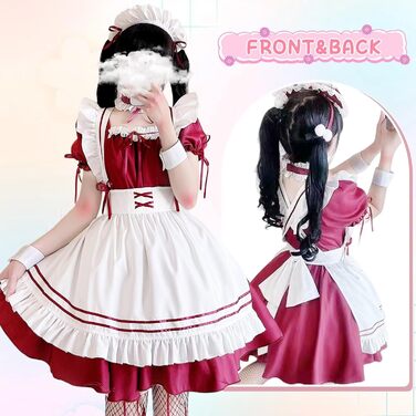Костюм французької служниці: комплект для косплею, карнавалу та Хелловіну (червоний, XL)