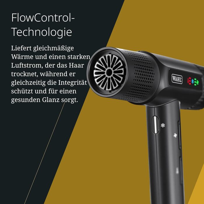 Професійний іонний фен Wahl Vanquish 1600W з FlowControl, магнітними насадками та дифузором, чорний