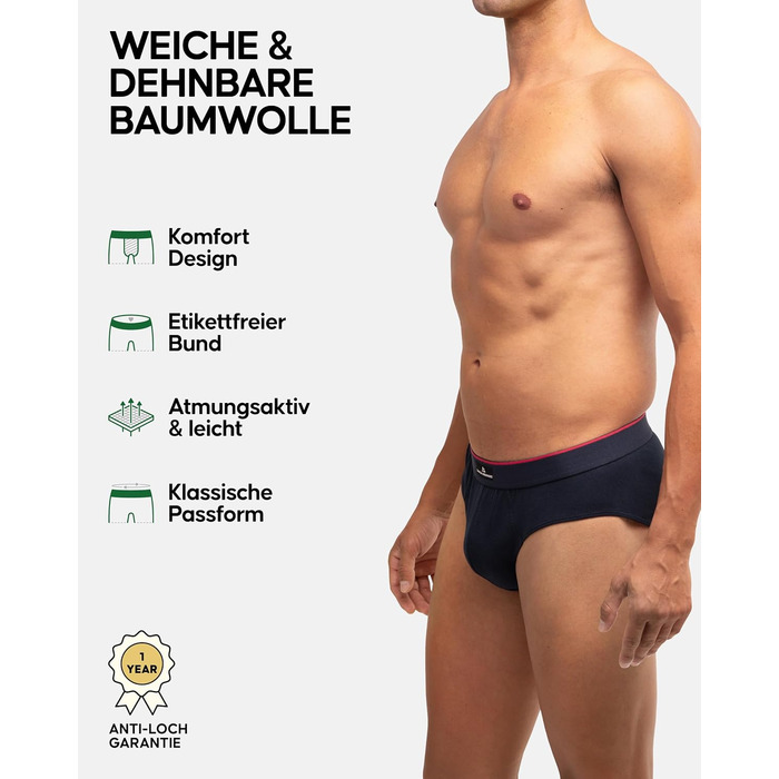 Труси чоловічі DANISH ENDURANCE (6 шт.) - бавовна, дихаючі, м'які, з еластиком, без етикетки (Темно-синій/Червоний, L)