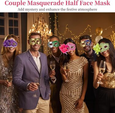 Набір масок для карнавалу 32 шт. з пір'ям та стразами, напівмаски для святкування, з стрічками