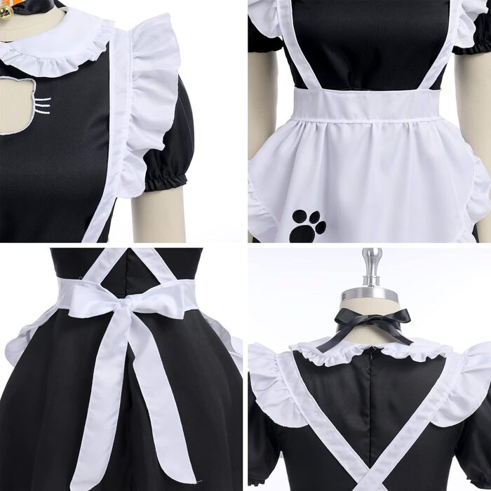Костюм для косплею: сукня горничної, аніме, чорний, з вушками та рукавичками (5XL)
