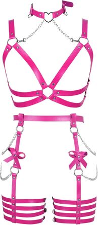 Жіночий шкіряний боді з ланцюжком BANSSGOTH: комплект стрінги з бантиком для танців та свят (Рожевий)